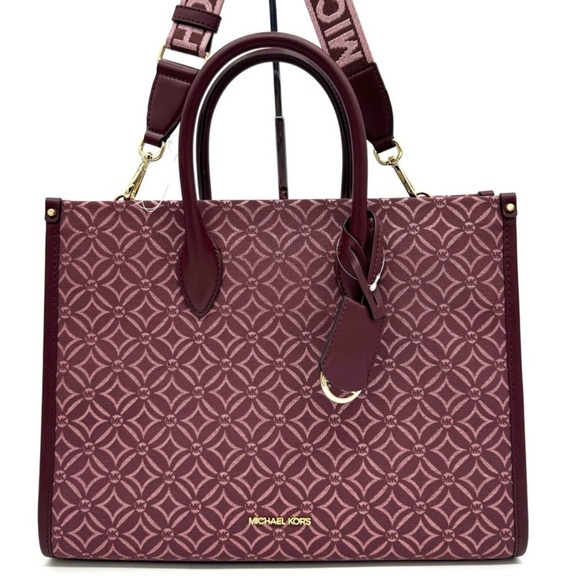 Michael Kors Medium Mirella Tote Bag Ox Blood Multi - Picture 1 of 12